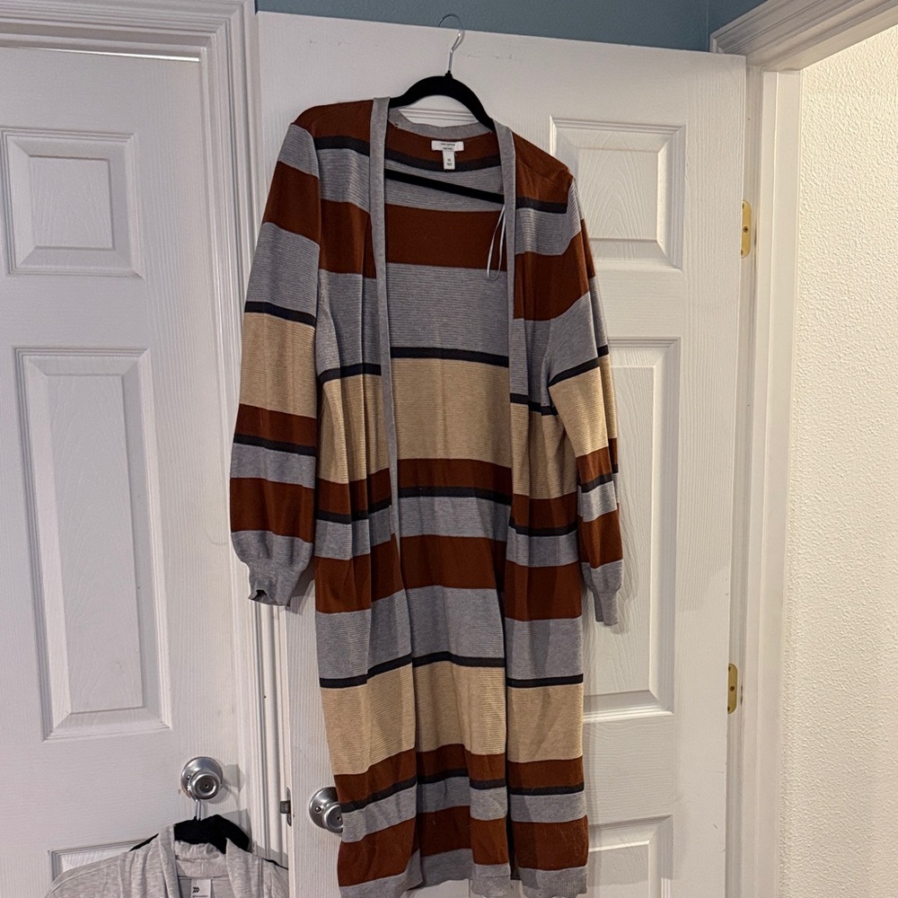 Nine West Striped Cardigan - Brown, Tan, Gray